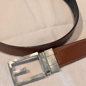 Laurent Eiffel Brown/Black Reversible Dress Belt, Size 36